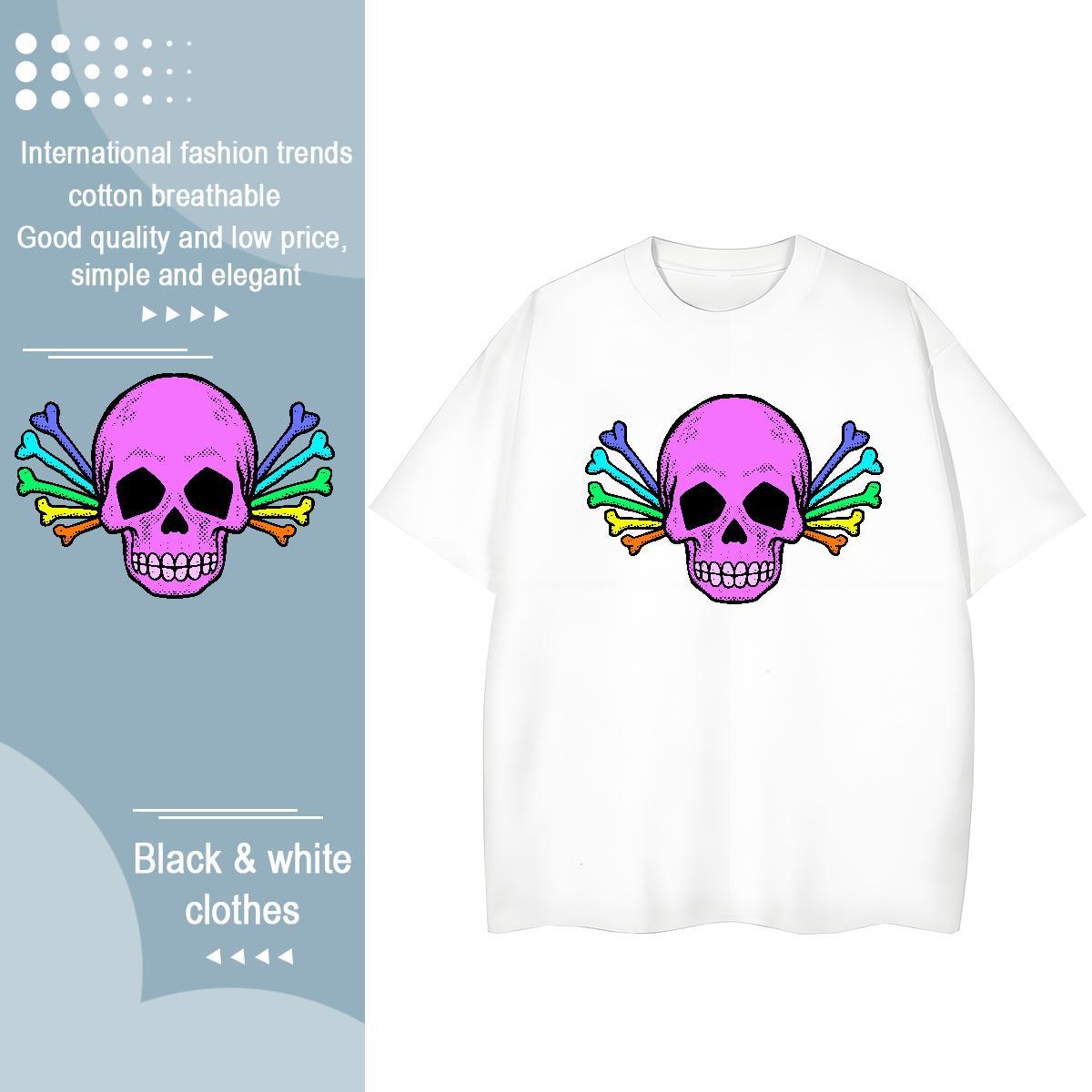 Casual New Womens T Shirts 230g Cotton Breathable Crew Neck Outdoor skull Tshirt for Man Woman Popular Black Oversized Clothes