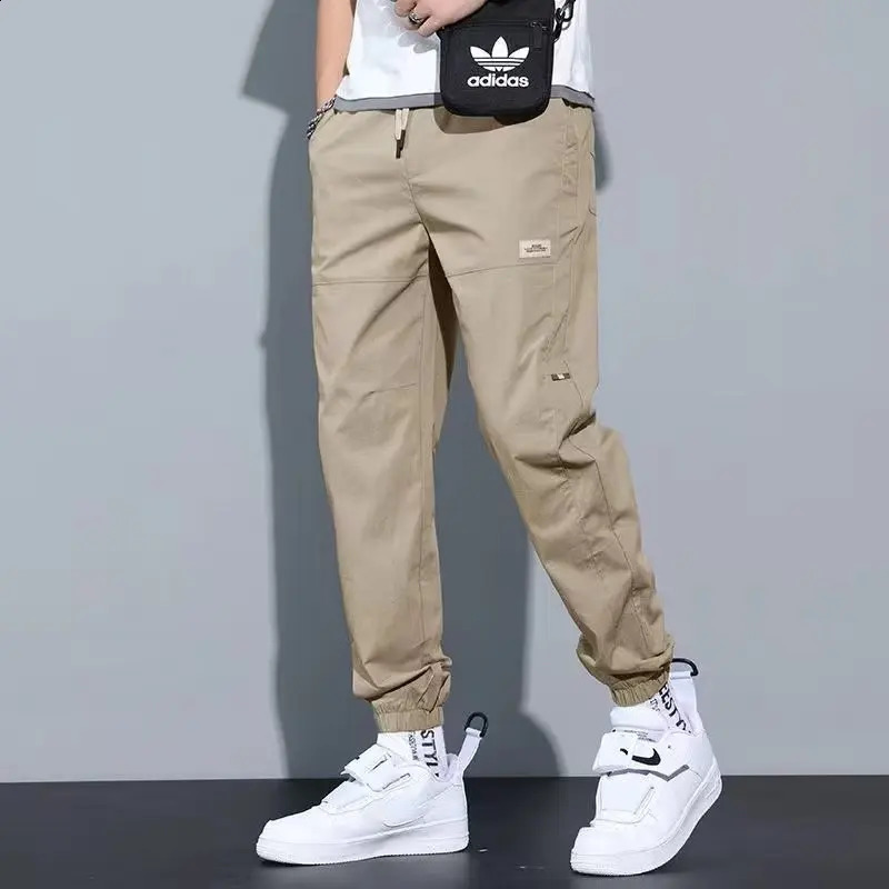 Trend Solid Color Spring Men Loose Bound Feet Work Pants Fashion Youth Solid Color Large Size Casual All-match Pants 240822