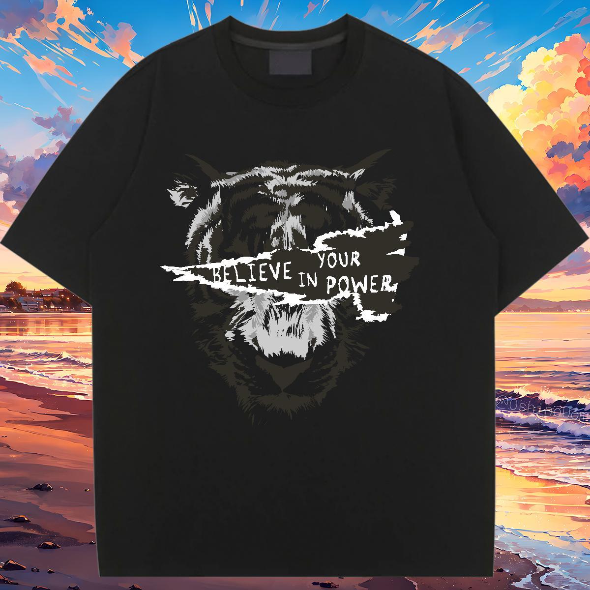 Fashion New T-Shirts O-Neck Short Sleeve 100% Cotton 230g Women Tshirts Graphic tiger Summer Casual Popular Polos