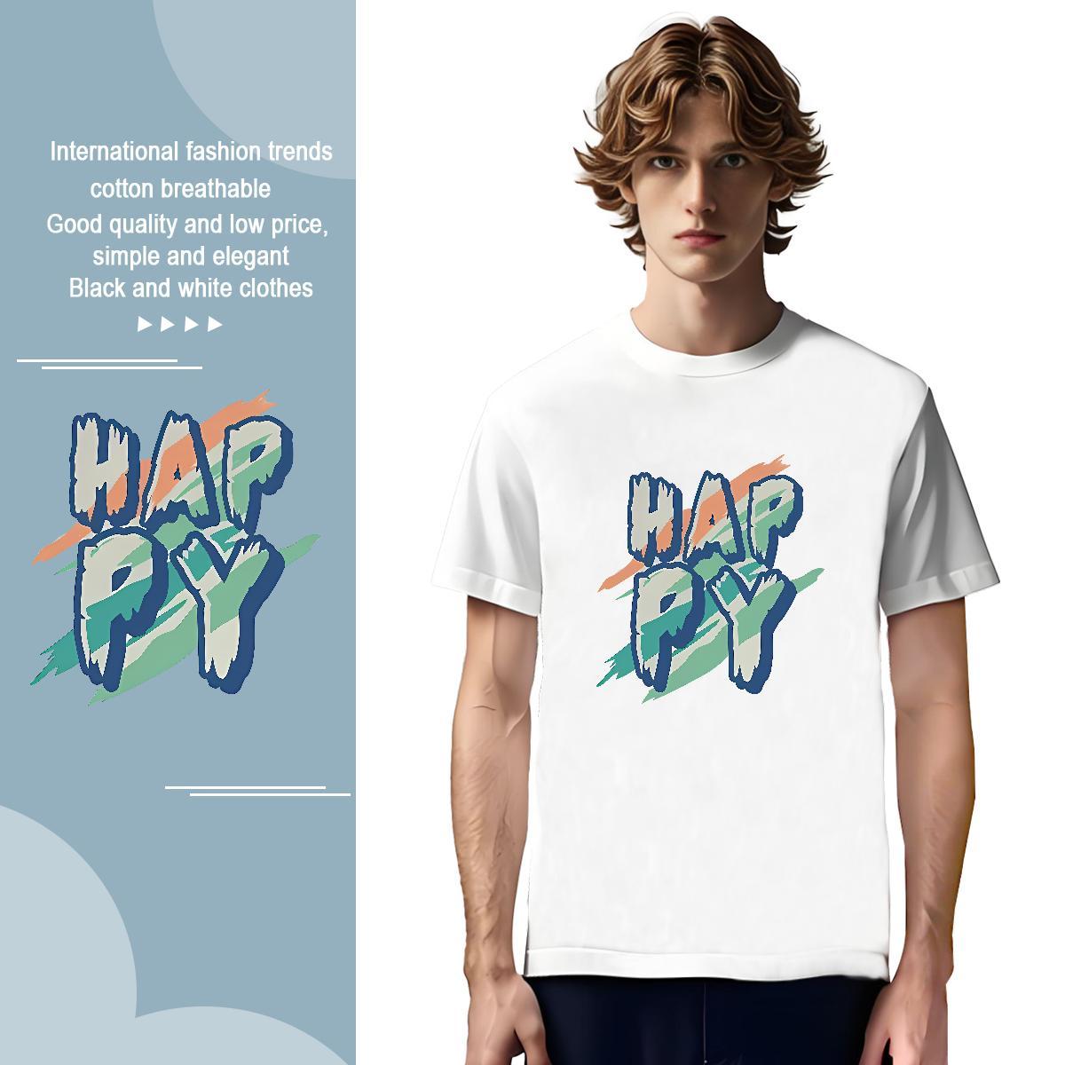 Loose happy Man T Shirts Outdoor Tshirts 230g 100% Cotton 2024 Designer Crew Neck Cartoon Print Clothes