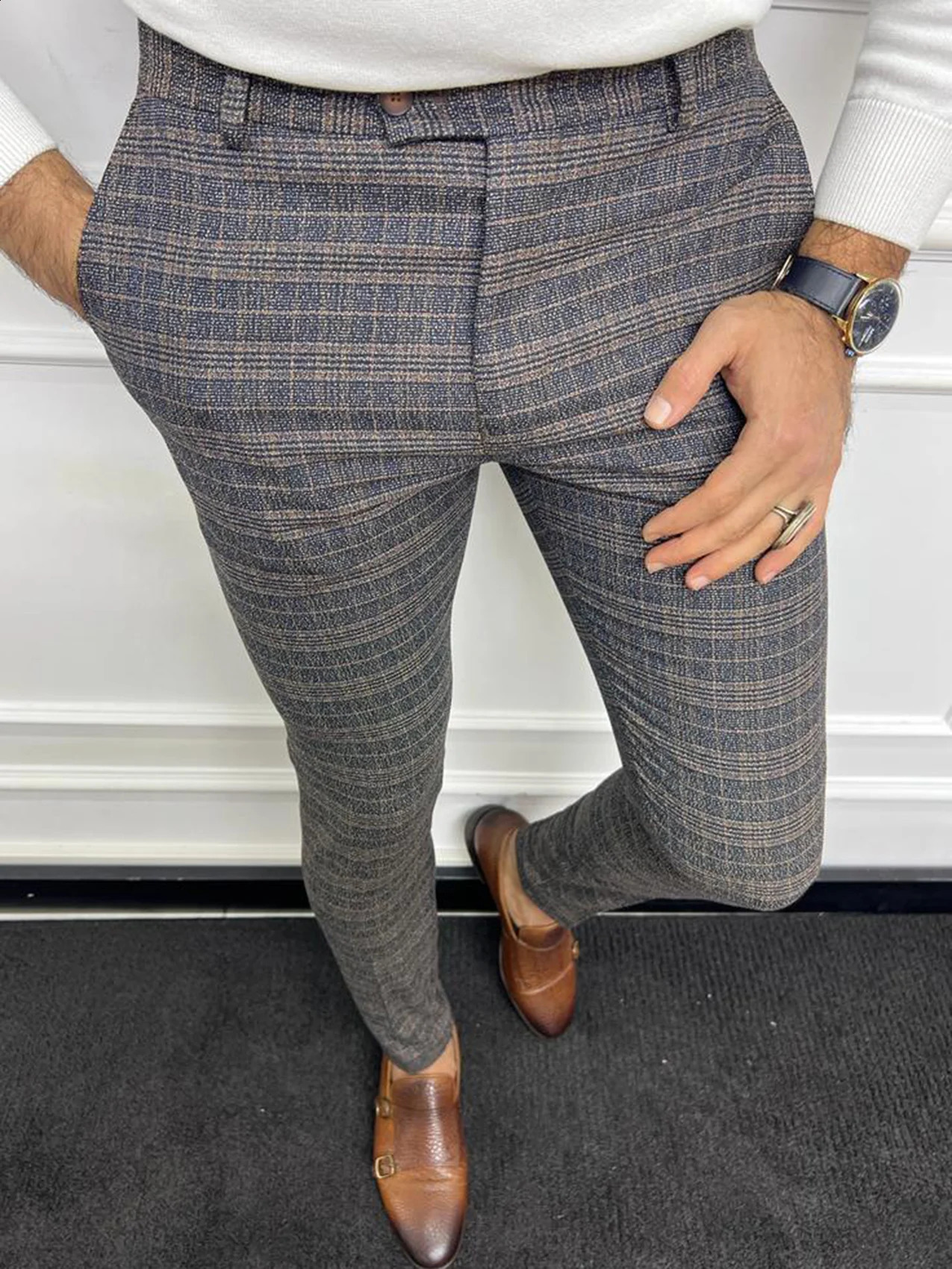 Summer mens business straight pants fashionable plain weave 3D printed small leg dress pants comfortable casual pants 240822