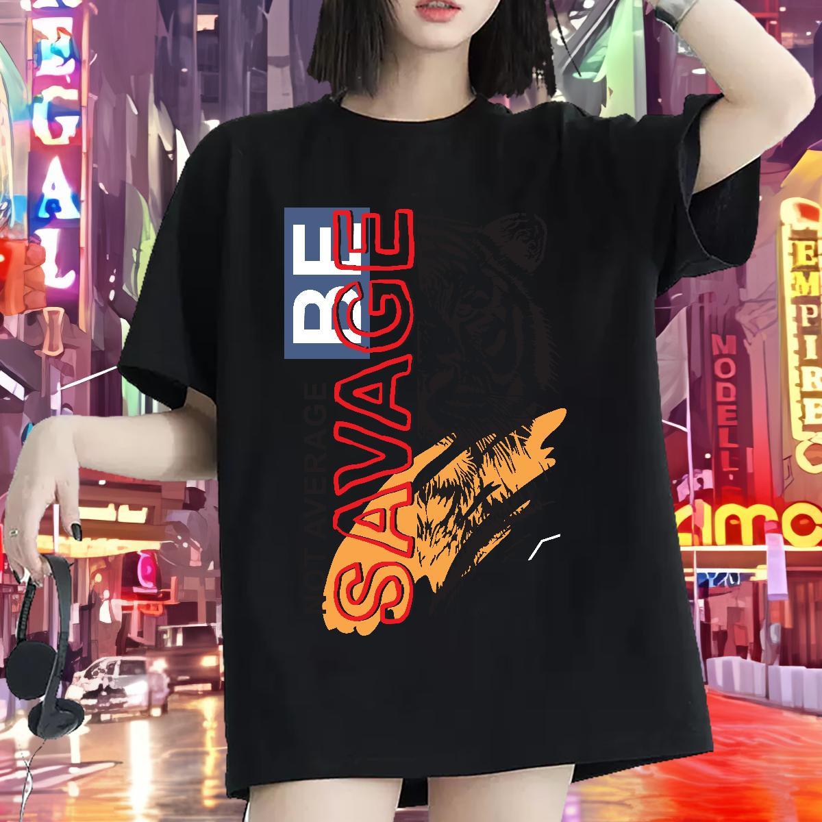 Casual New T Shirt For Woman Crew Neck 230g 100% Cotton Women Tees Oversized tiger Spring Summer Nice Tops Tees