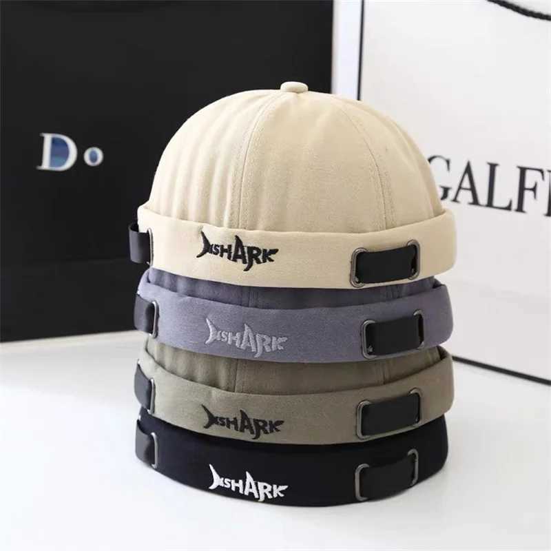 Retro Docker Hat Shark Neutral Embroidered Non Velvet Beanie Hat Solid Color Trend Dome Hat Mens Adjustable Sunhat W240821