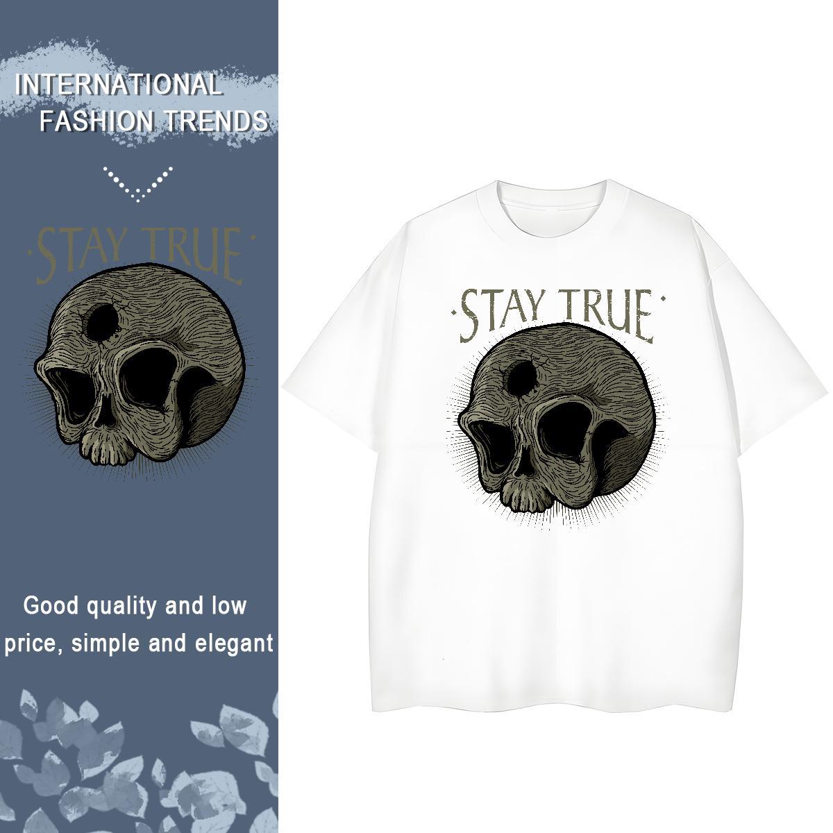 2024 Women T Shirts 230g 100% Cotton Breathable Crew Neck Daily Outfit skull Lady T shirt Loose fit Black White Tops Shirt