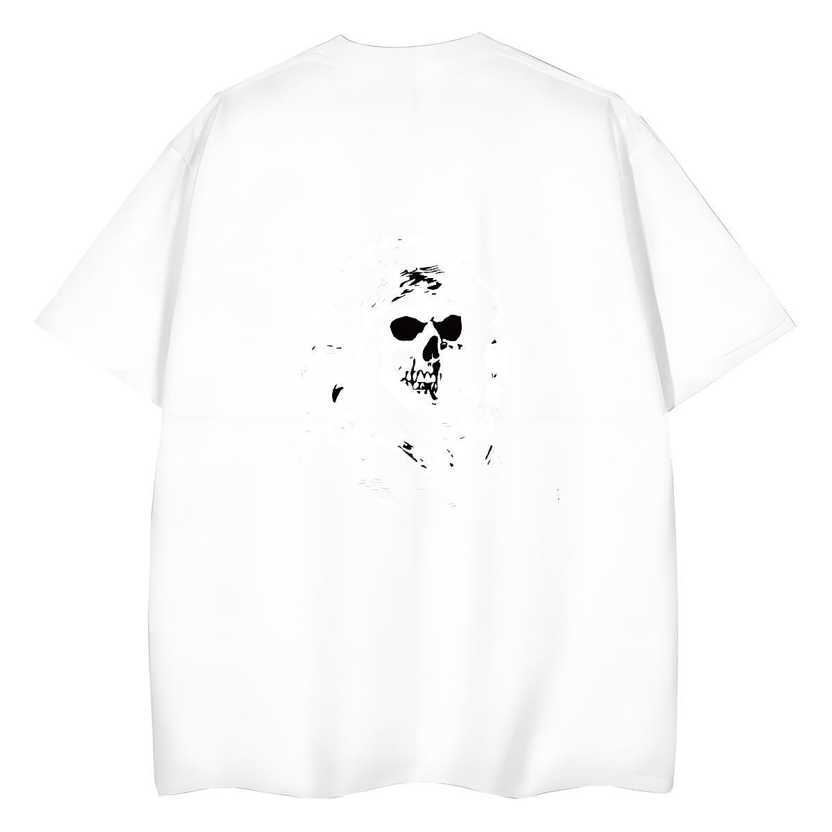 Fashion Casual T Shirts Women 230g Pure Cotton O-Neck Short Sleeve Sports Casual skull Women Tshirts Soft Black White Wear
