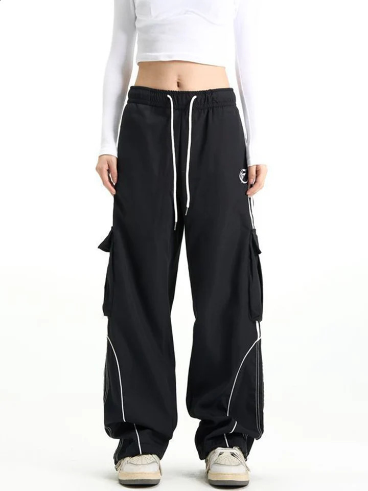 Zoki Hip Hop Vintage Y2K Cargo Pants Women Fall Streetwear American Straight Trousers Bf Oversize Loose Harajuku Casual Pants 240821