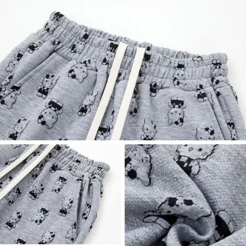 QWEEK Y2K Cartoon Print Sweatpants Women Cute Kawaii loose Casual Drawstring Wide leg pants Streetwear Harajuku High Waist Pants 240821