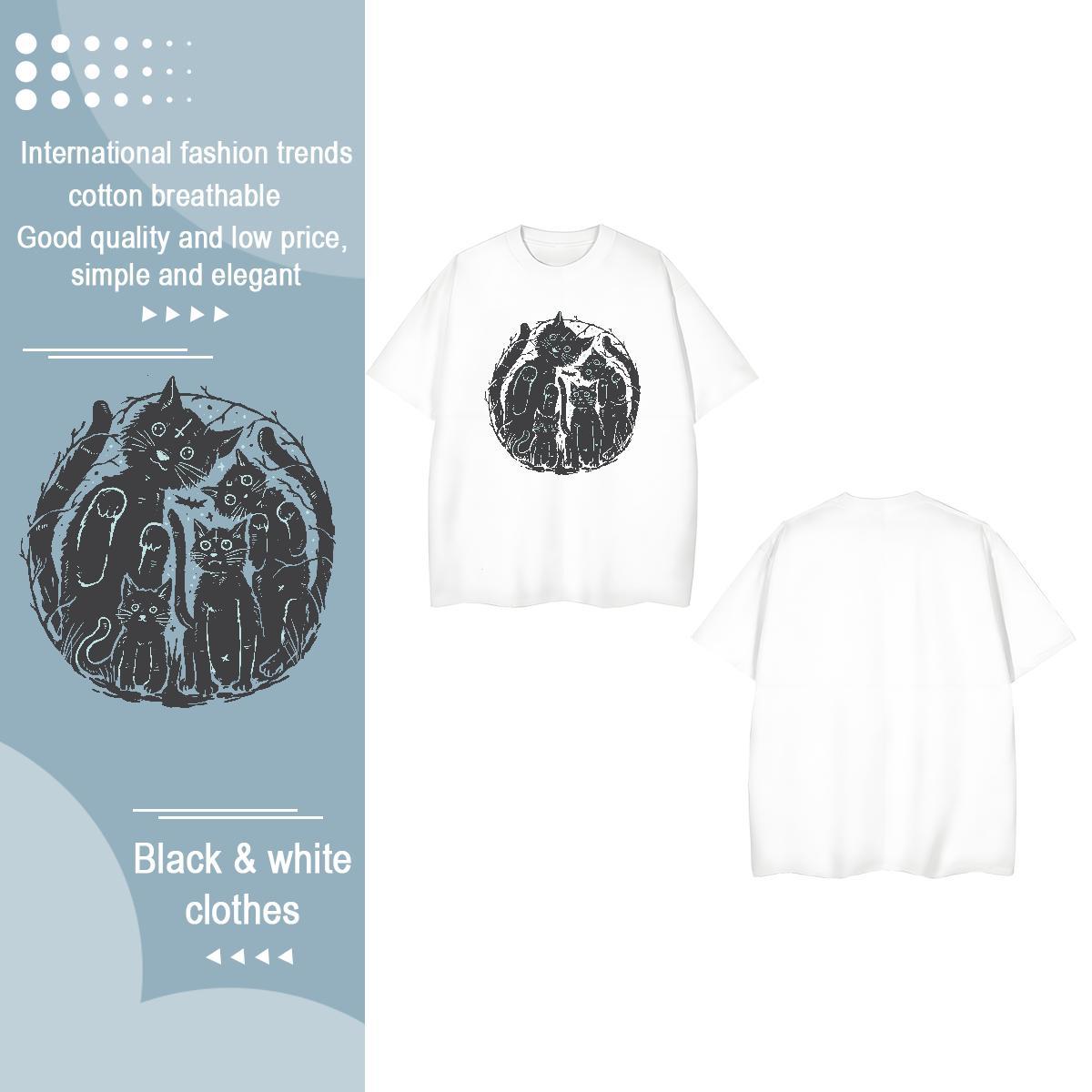 Fashion New Woman T Shirts O-Neck Short Sleeve 230g Pure Cotton Women Tees Anime Oversized cat Home Outdoor Comfortable Tops