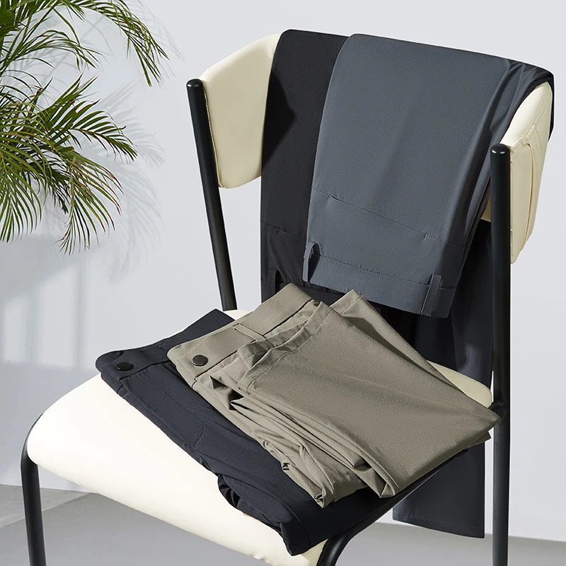 High end ice silk elastic non ironing casual pants mens summer thin business straight loose office 240821