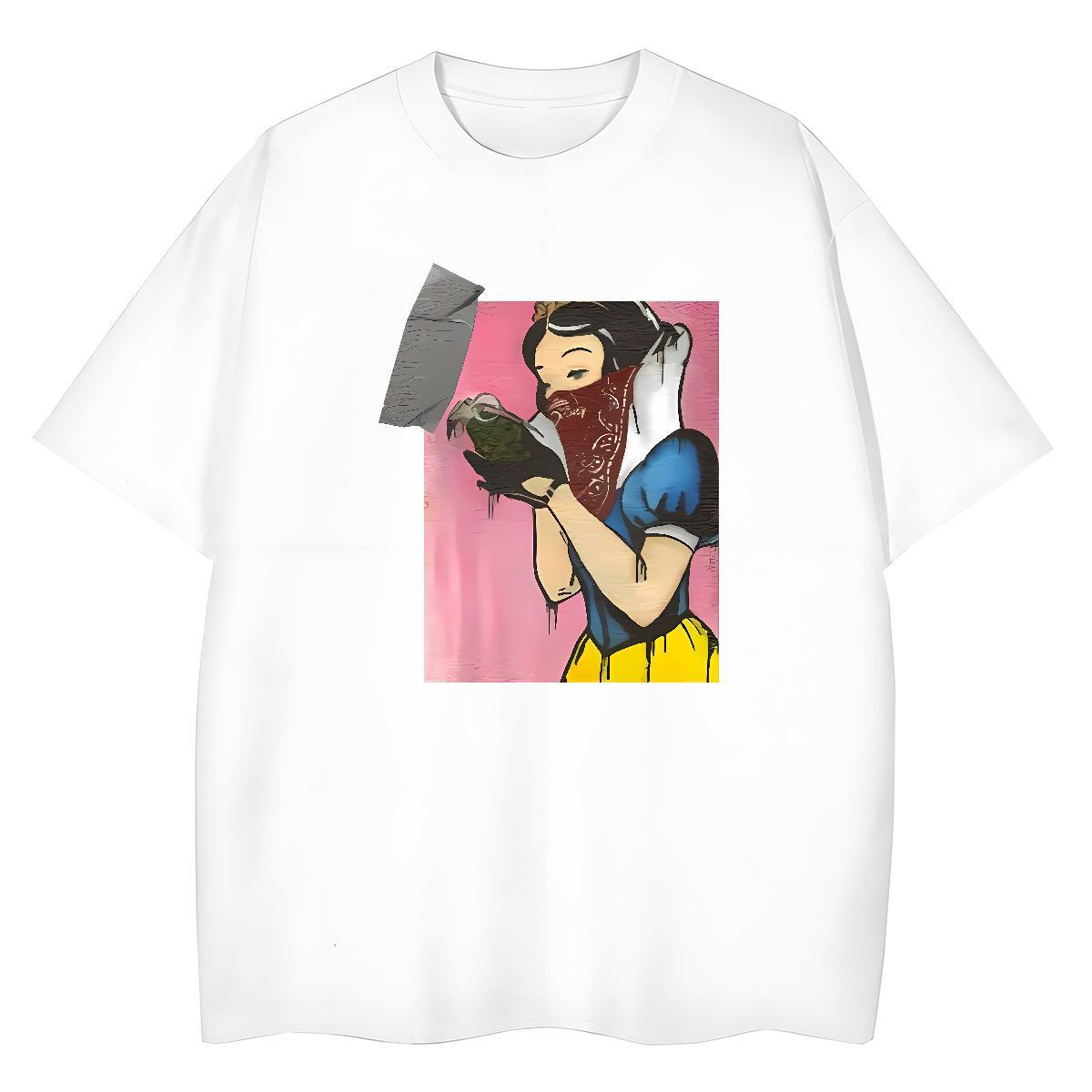 Nice Womens Tshirts 230g Pure Cotton Animated characters Street Casual Womens T Shirts Crew Neck Anime Print Polos