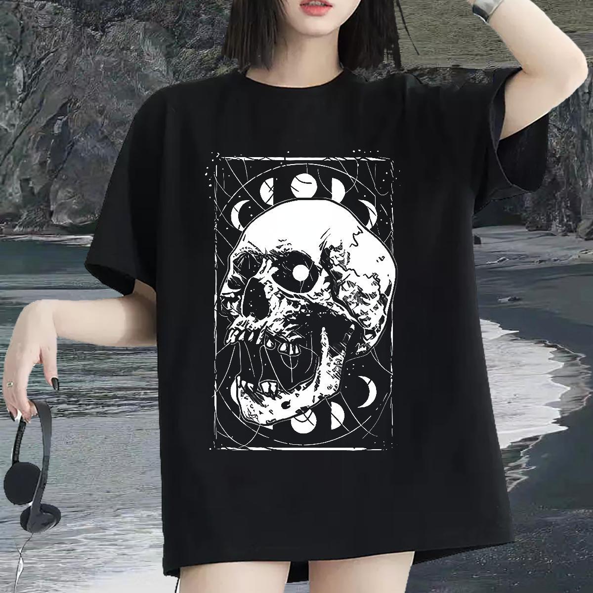 TOP Quality T Shirt For Woman 230g Pure Cotton Round Neck Short Sleeve Spring Summer skull Tshirt for Man Woman Wholesale Anime Top Tees