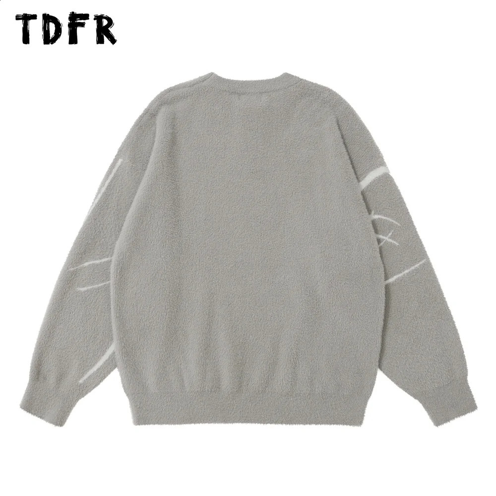 Jacquard Mohair sweater mens autumn casual loose crew collar long sleeved knitted floral 240821
