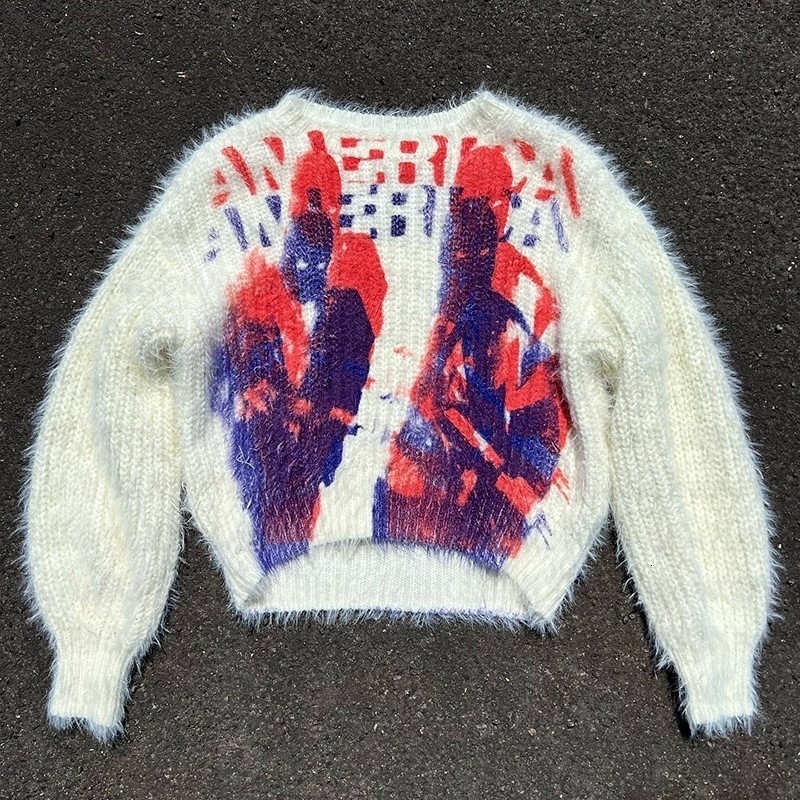 Women Vintage Knit Sweaters Fall/Winter Pullover Sweater Turtleneck Unisex Y2K Harajuku Oversized Sweater Print Chic Aesthetics 240821