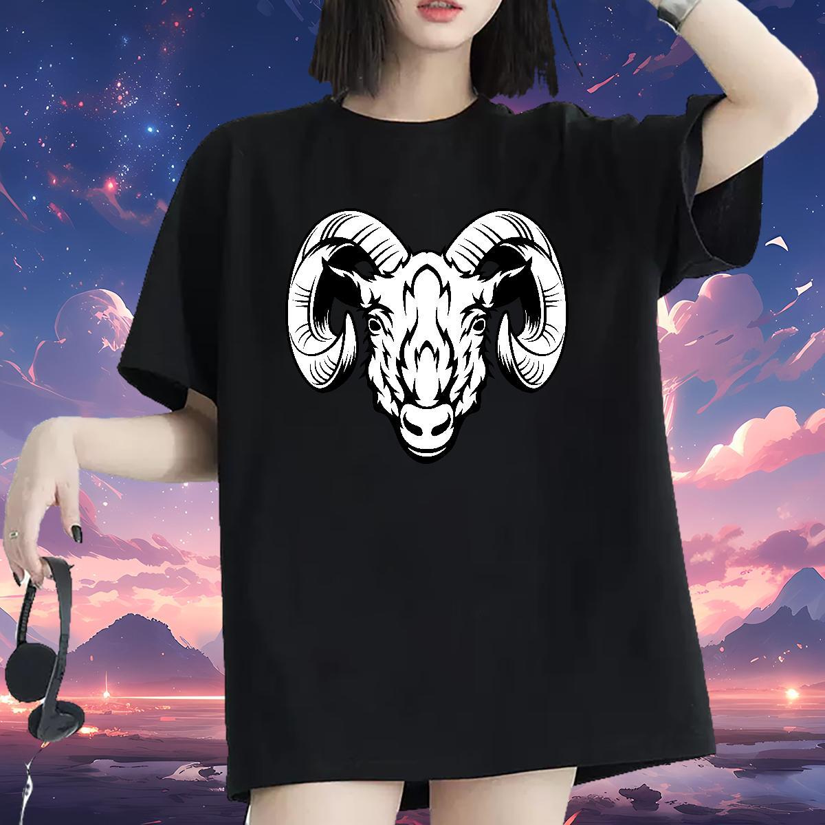 New Arrival T-Shirts for Women Crew Neck Breathable 230g 100% Cotton Lady T shirt Skull sheep Outdoor Comfortable Tees Shirts