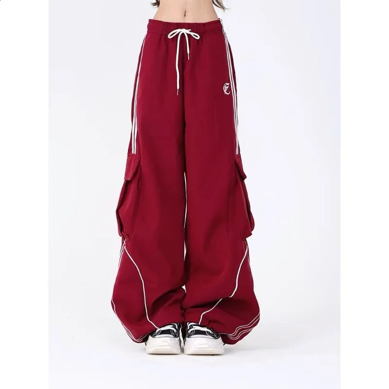 Deeptown Y2K Black Striped Women Cargo Pants Korean Fashion Wide Leg Baggy Trousers Streetwear Autunm Harajuku Hip Hop Oversized 240821