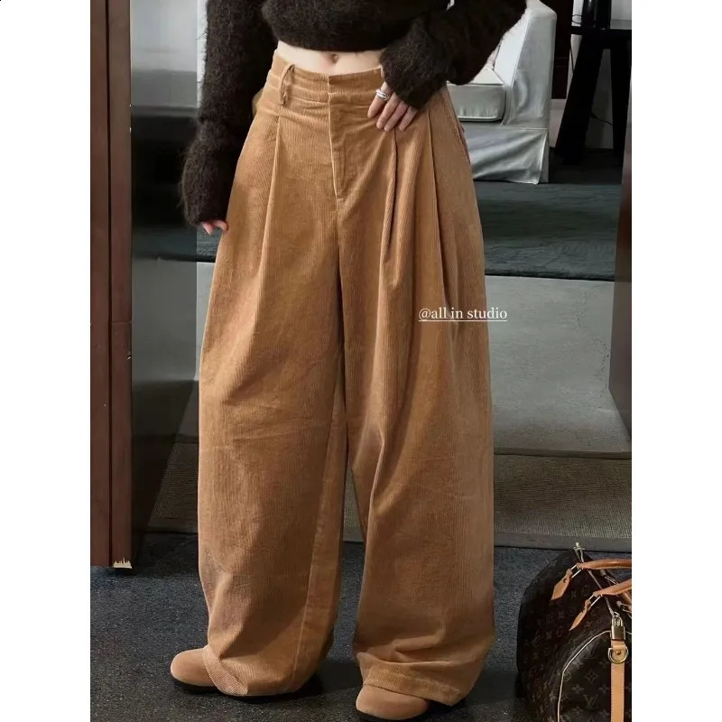 Deeptown Vintage Y2k Women Corduroy Pants Harajuku Oversized Wide Leg Trousers High Waist Baggy Korean Fashion Autumn Casual 240821