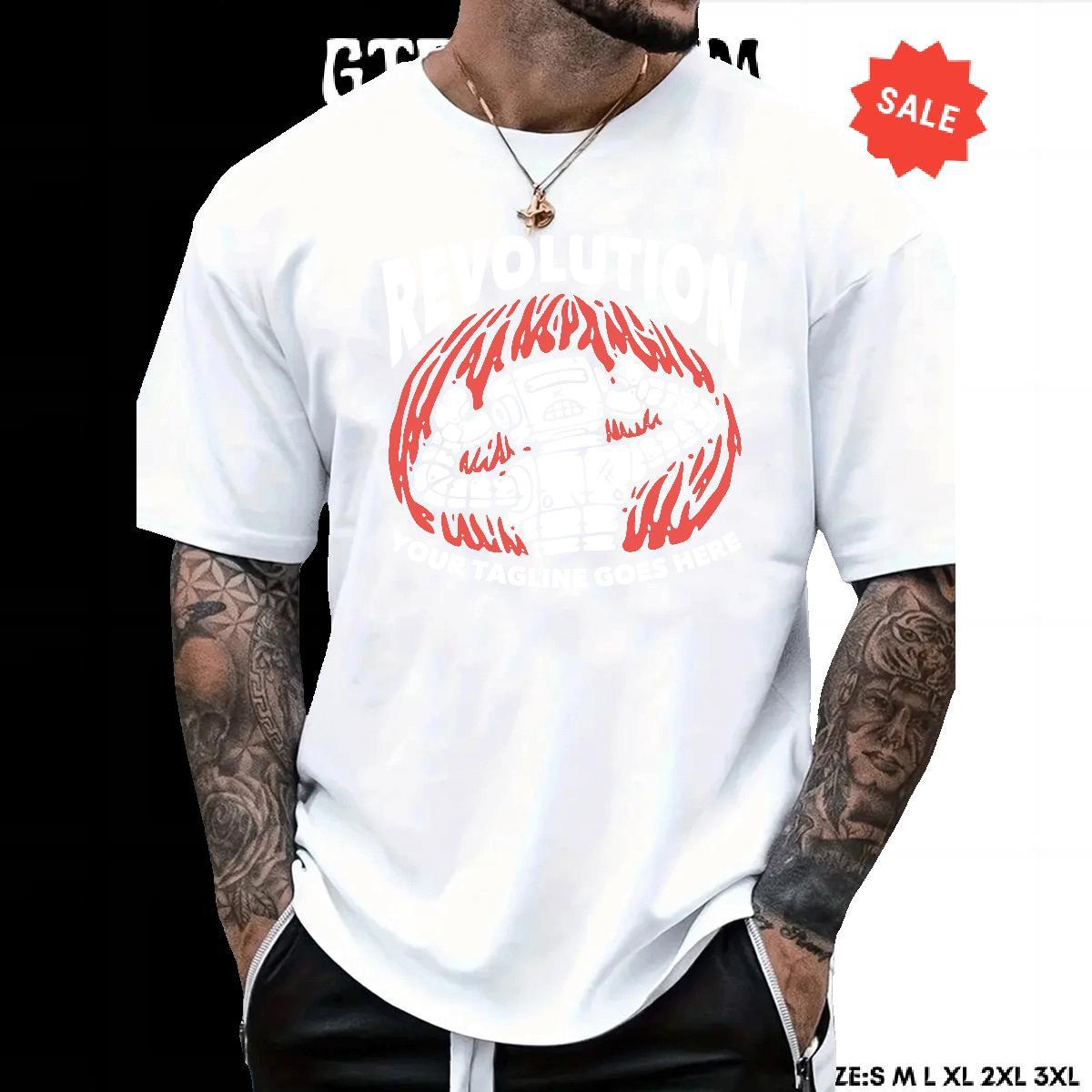 Wholesale Mens Tshirts Sports Casual 100% Cotton 230g Plus Size Cartoon O Neck Short Sleeves robot Mens T Shirts Casual New Tees Shirts