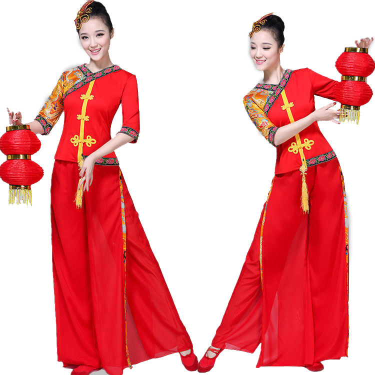 Women Classic Yangko Dance wear red lantern Dance Dress Ancient Chinese National clothes Chinese New Year festival Dance Costume