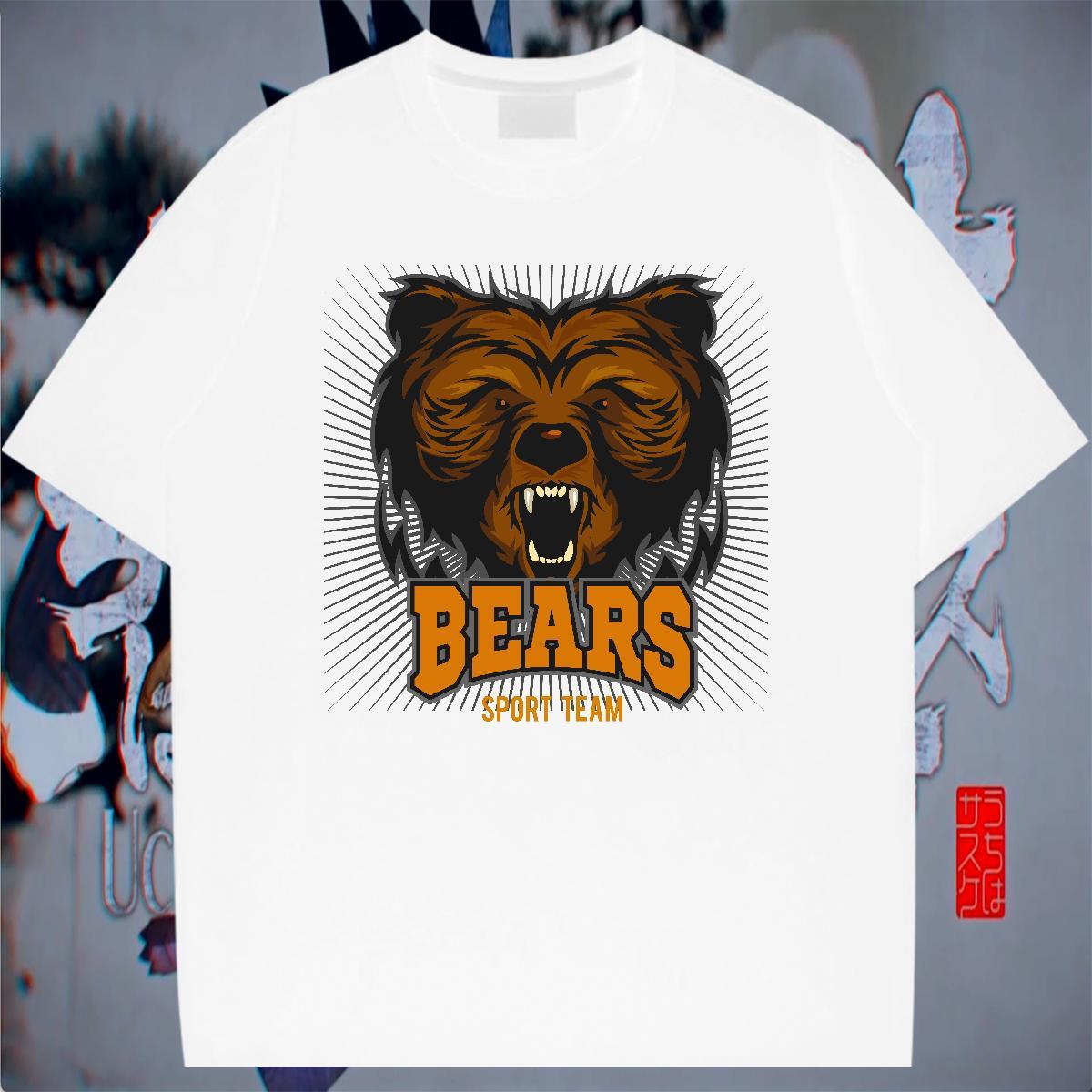 Soft Men Clothes T-Shirt Street 230g Cotton Oversized O-Neck Short Sleeve bear T Shirts Men New Polos