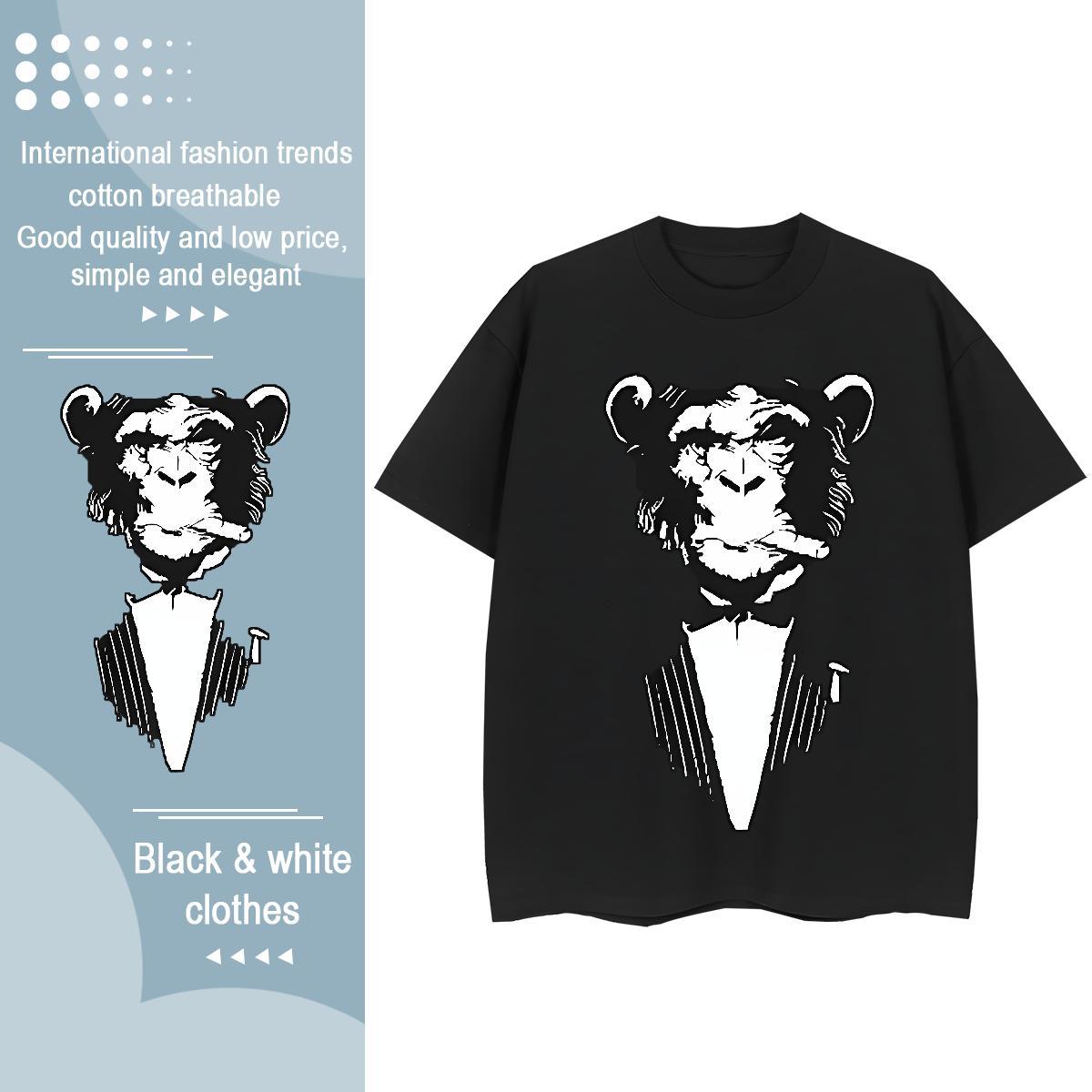 Brand T-Shirts for Women O-Neck Short Sleeve 100% Cotton 230g Womens Tshirts Cartoon Printing L-4XL chimpanzee Casual Sport Loose Tops Shirt