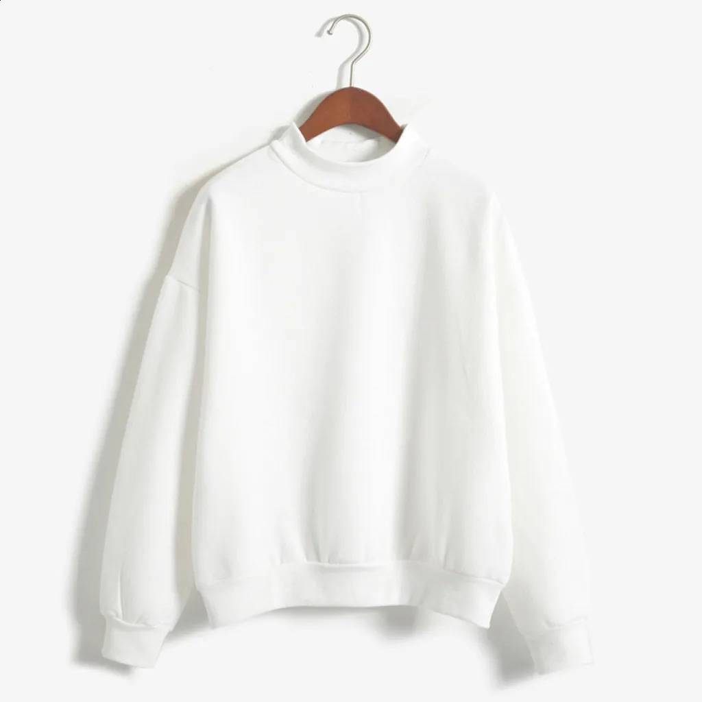 Spring Autumn Turtleneck Sweatshirt Cute Women Pullover Top Multi Colors Casual Loose Solid Color Thick Hoodie Females Wholesale 240822