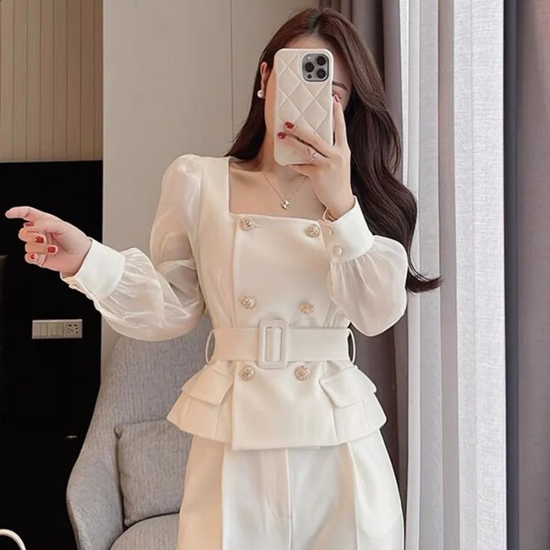 Womens 2 Pant Set White Two Pieces Sets Pants for Woman Wide Leg Party Trousers Suits Blazer and Outfits Co Ord Classy Clothes 240809