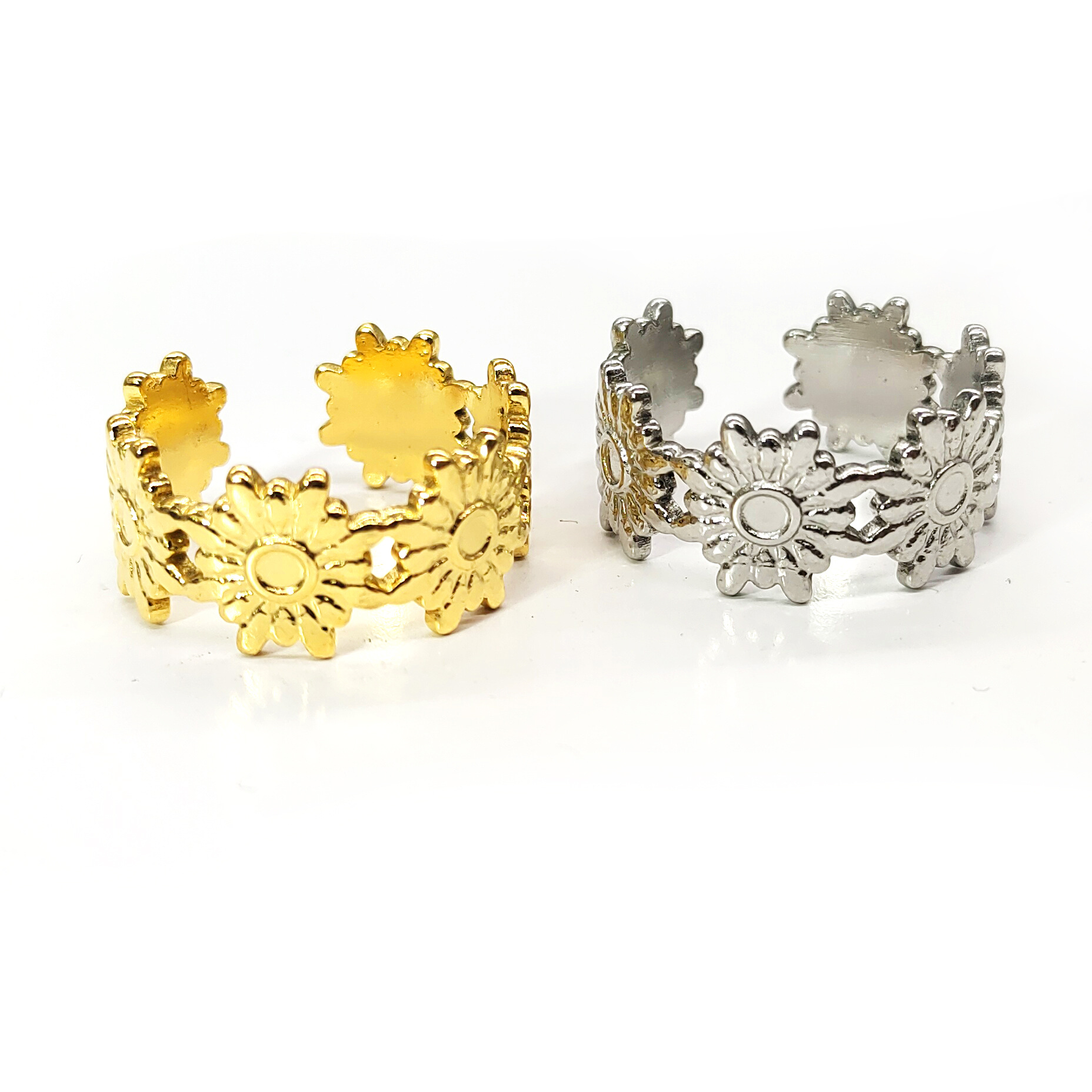Titanium steel small flower ring, stainless steel niche design, women's mouth opening non fading ring