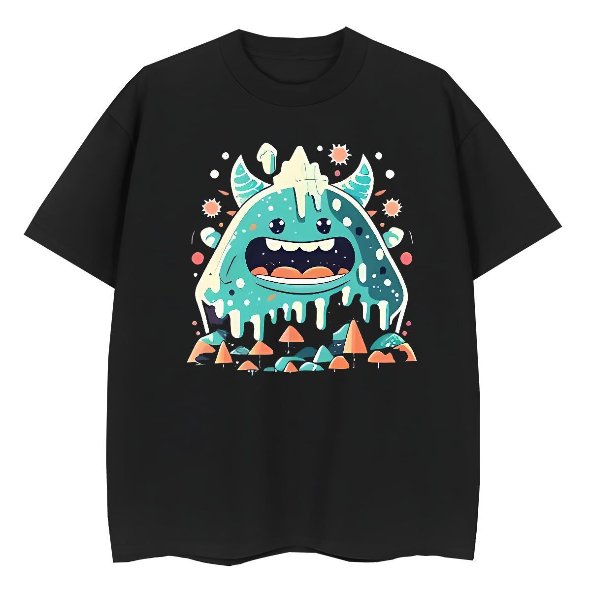High quality Tshirt for Man Woman 230g Cotton Little Monster Sports Casual T Shirts Women Short sleeve Soft Cartoon Floral Printing Wear