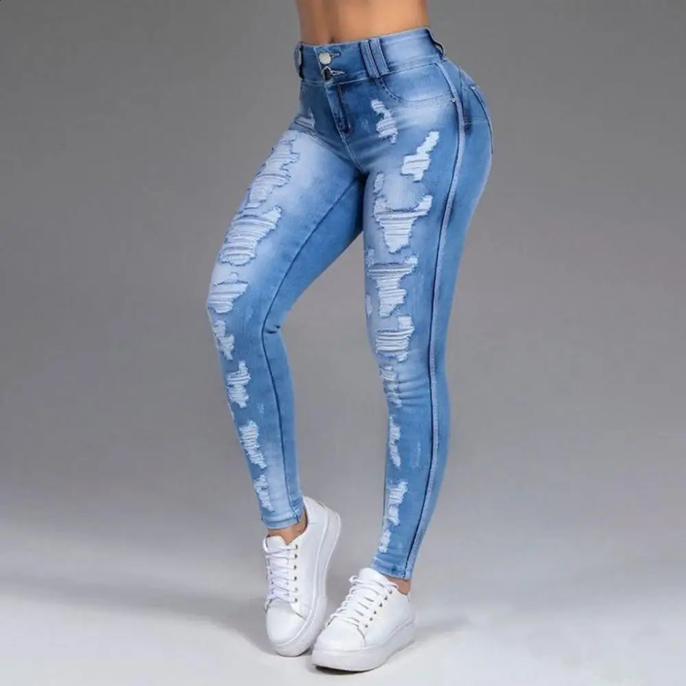 40Ripped Denim Pants Stretchy Plus Size Women Jeans With Button for Daily Wear Z260313
