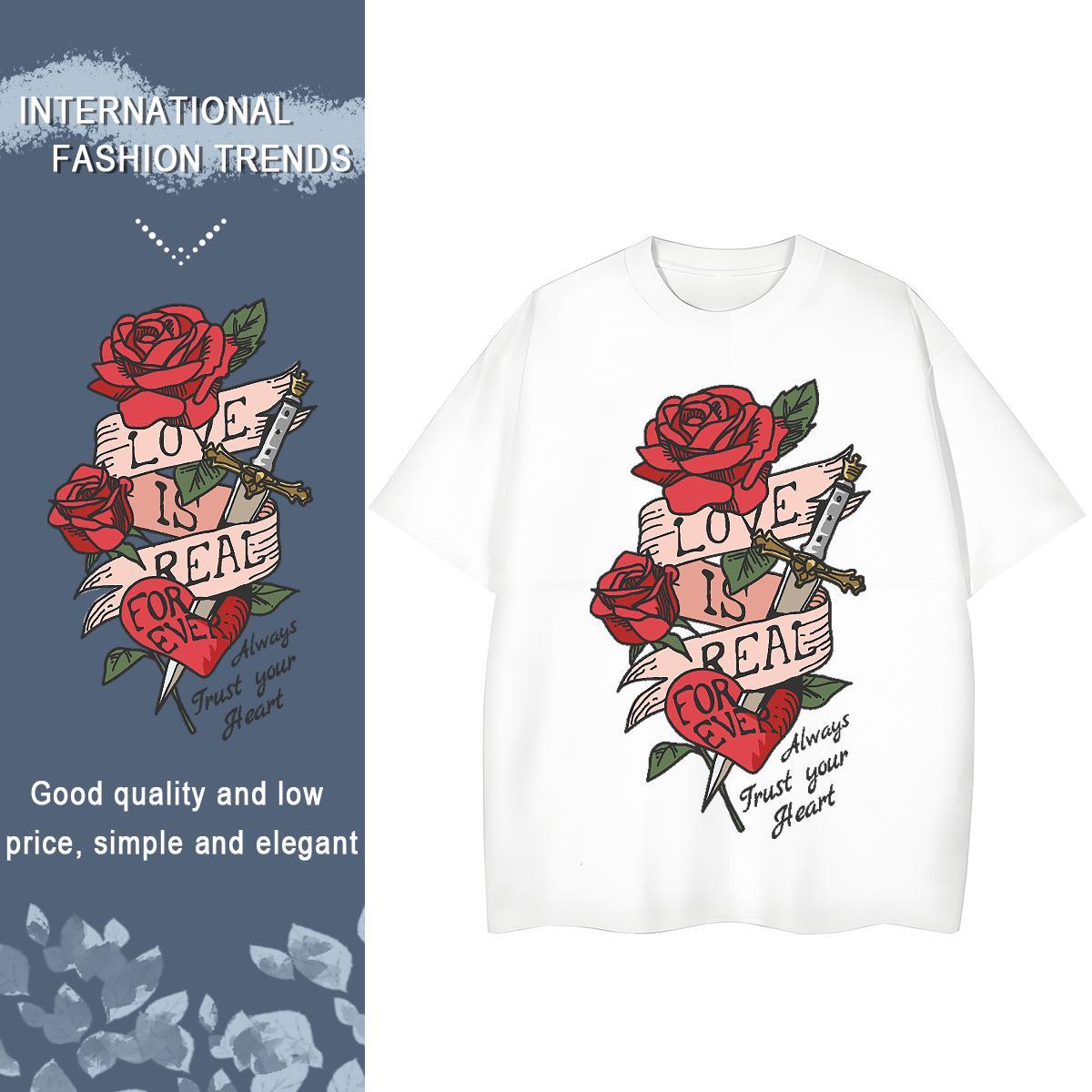 Fashion Casual Womens T Shirts Breathable Crew Neck 230g Cotton Lady T shirt Cartoon Printing L-4XL flower Spring Summer Unisex Polos