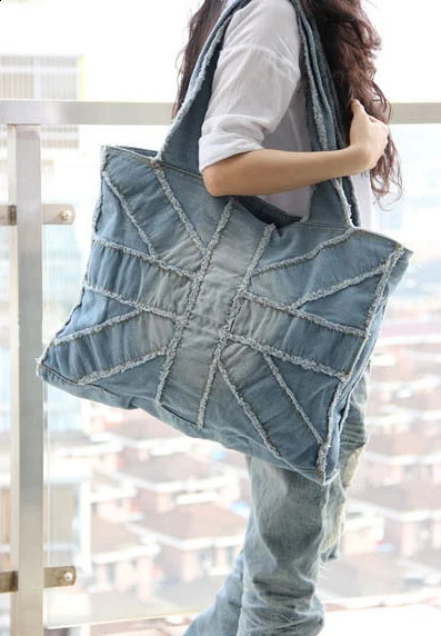 European and American fashion women shoulder bag denim bag washed rice word bag fitness bag travel bag 240821