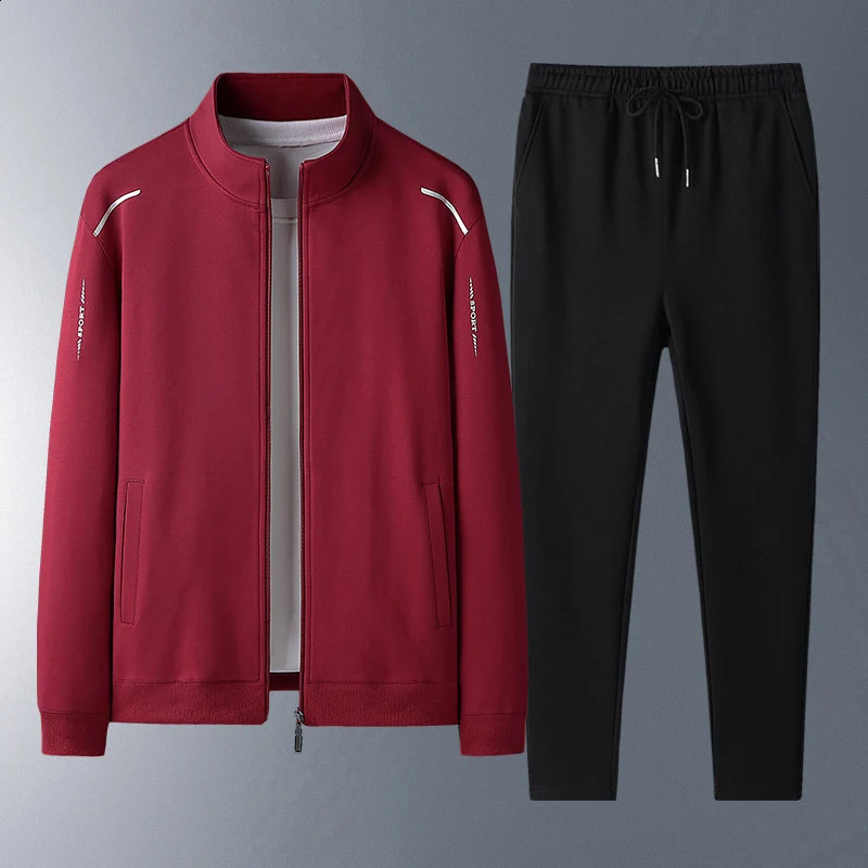 Mens Track Suits 2 Piece Set Autumn Wind-proof Stand-up Collar Full Zipper Sweatsuit Casual Comfort Hiking Jogging Sports Suit 240822