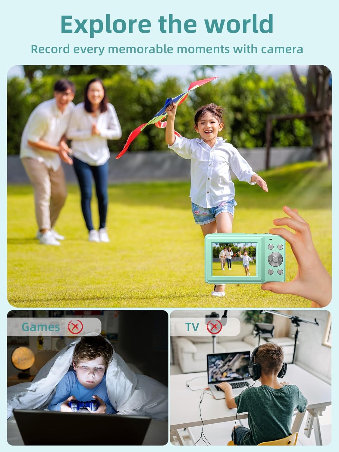 Portable FHD 1080P Kids Digital Camera for Photos and Video Recordings 16X Zoom Small Cameras with 44MP 2.4-inch Dsiplay Christmas Gift Kids Boys Girl