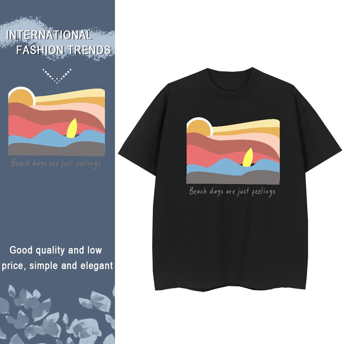 Female Women Tees 230g Cotton sun Spring Summer Womens T Shirts Round Neck Short Sleeve Anime Oversized Clothes
