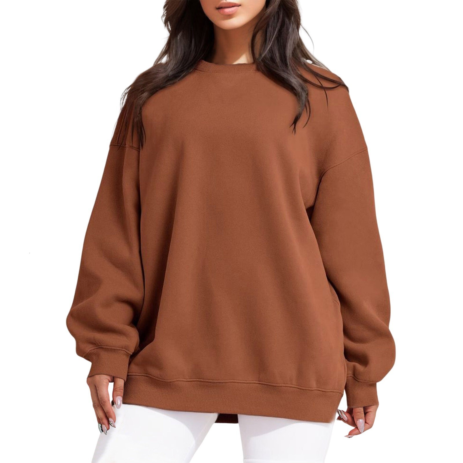 women's oversized loose hoodie with thick long sleeves and round neck pullover top dongdumaoyi