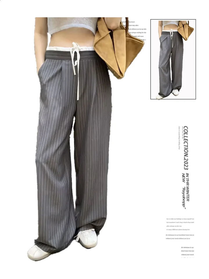Womens Baggy Striped Pants Vintage Y2k Harajuku Aesthetic Streetwear High Waist Wide Leg Trousers 2000s Trashy Fashion Clothes 240821