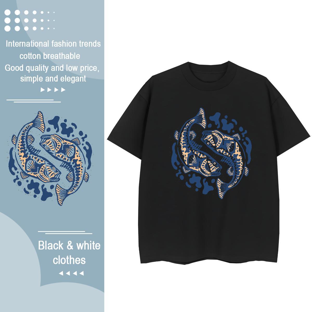 Fashion T-Shirts for Women Round Neck Short Sleeve 230g Cotton Tshirt for Man Woman Custom Cartoon fish High Street Hip Hop Nice Polos