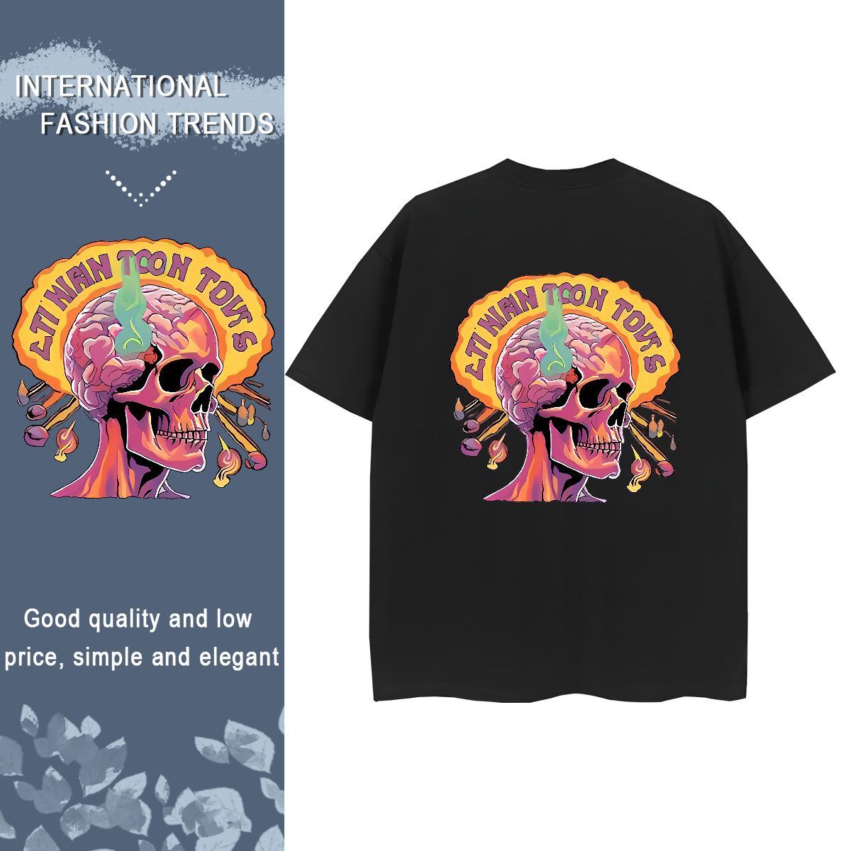 Fashion Casual Woman T Shirts 230g Cotton Short sleeve Soft Outdoor skull Woman Tshirt Nice Custom Print Plus Size Tshirts