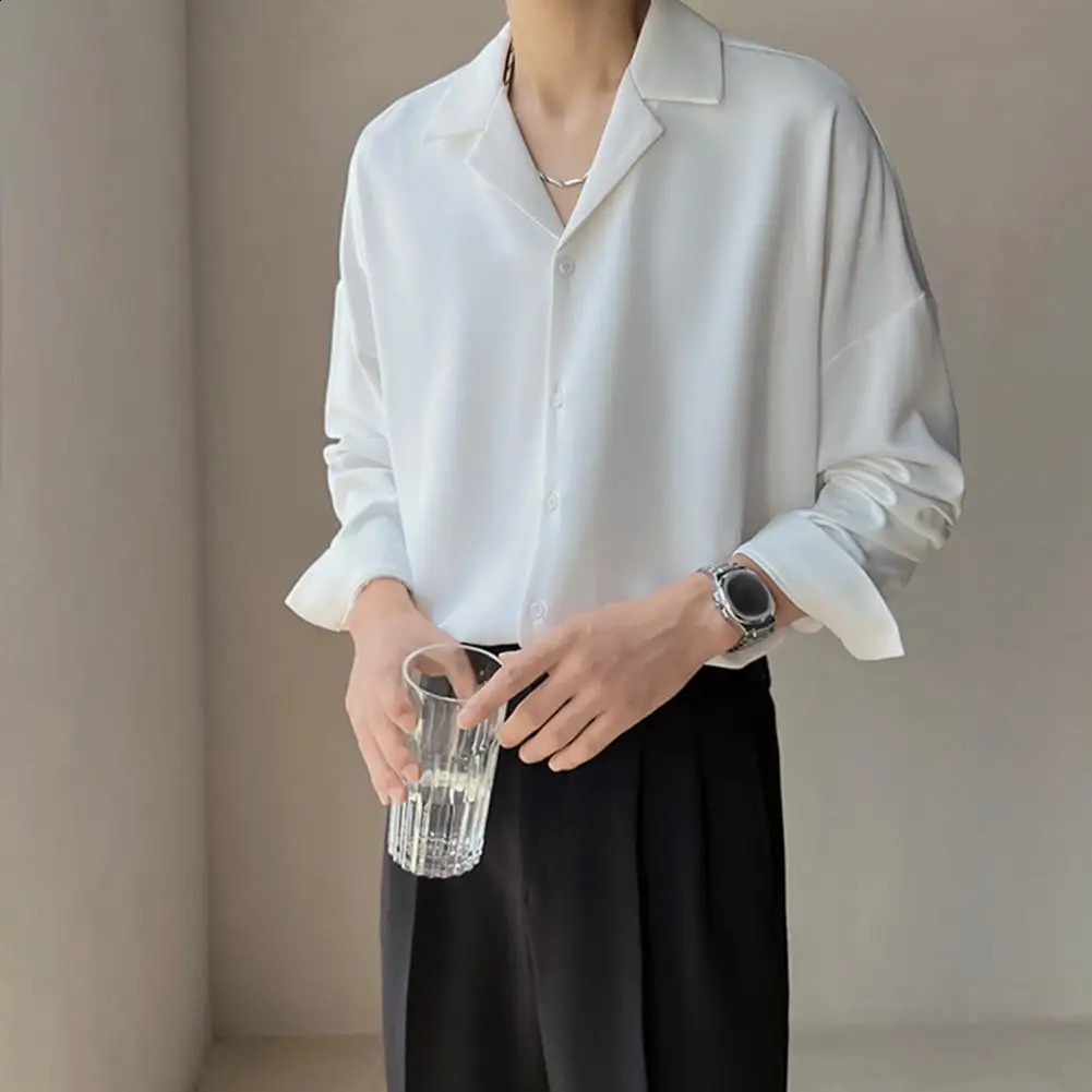 Men Loose Fit Shirt Men Business Shirt Mens Loose Fit V Neck Business Shirt with Long Sleeves Solid Color Formal for Spring 240822