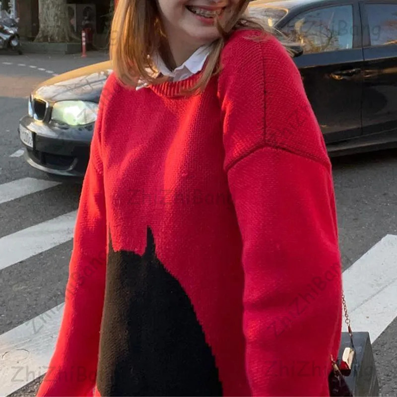 Womens Knitted Streetwear Mens Pullovers Sweaters Gothic Oversized Harajuku Pattern Cotton Unisex O Neck Knitwear Men Clothing 240821