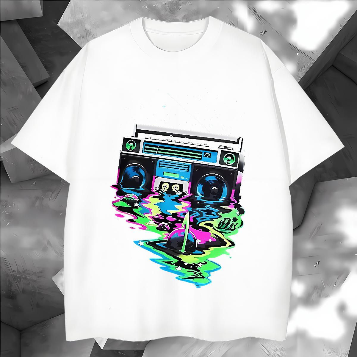 Loose Fit radio Mens T Shirts Street Men Tshirts 100% Cotton 230g Stylist Breathable Soft Skull Tops