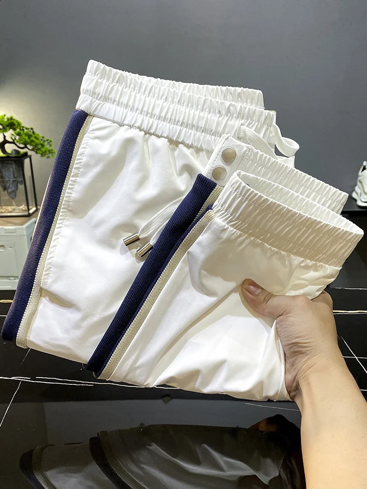 White silk thin casual pants mens summer slim fit fast drying sports transparent loose tapered cut 240821