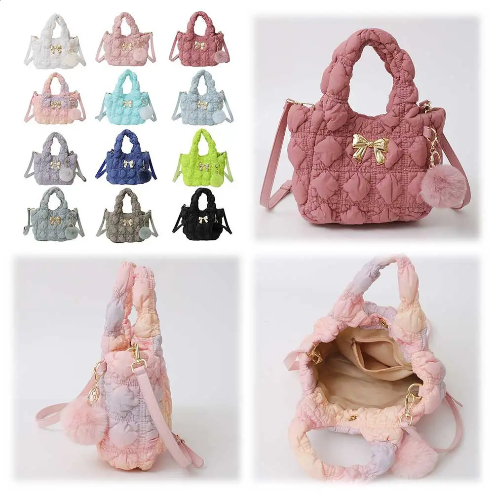 Puffer Shoulder for Women Adjustable Strap Hobo Nylon with Fluffy Ball Handbag Top Handle Purse Travel Shopping Bag 240822 960f