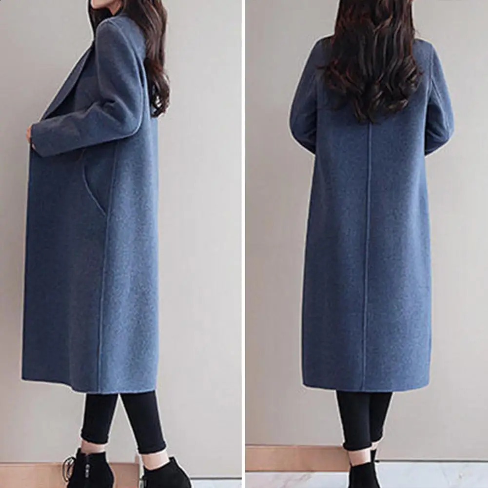 Autumn Winter Woolen Coat Stylish Womens Woolen Coat Lapel Long Sleeve Two Buttons Pockets Autumn/winter Mid-length Cardigan 240822