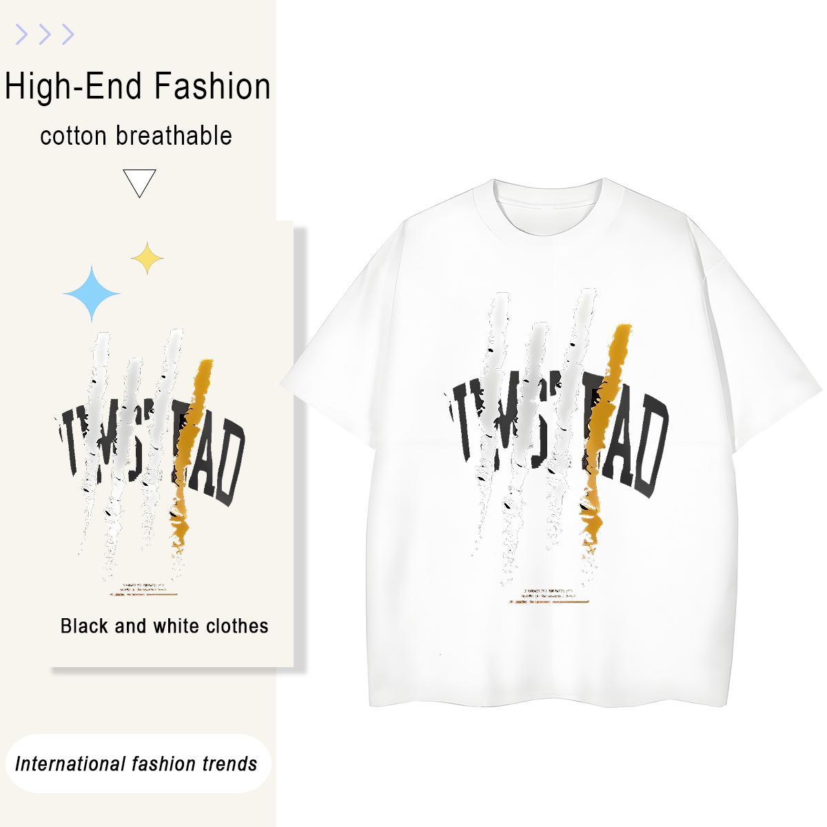 Cool Couples T Shirts Casual 230g Cotton DIY Anime Breathable Short Sleeve letter T-Shirts for Men 2024 Summer Top Tees