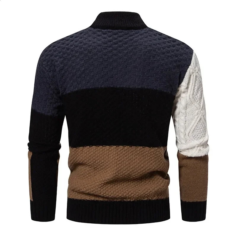 Mens Knitted Sweater Fashion Splicing Warm Half Collar Couple Christmas Pullover Plain 240821