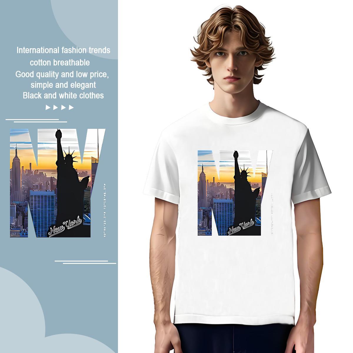 Loose Statue of Liberty T-Shirts for Men Summer Casual Mens Tshirts 230g Cotton Casual New O-Neck Short Sleeve Asian Size Tee Shirt