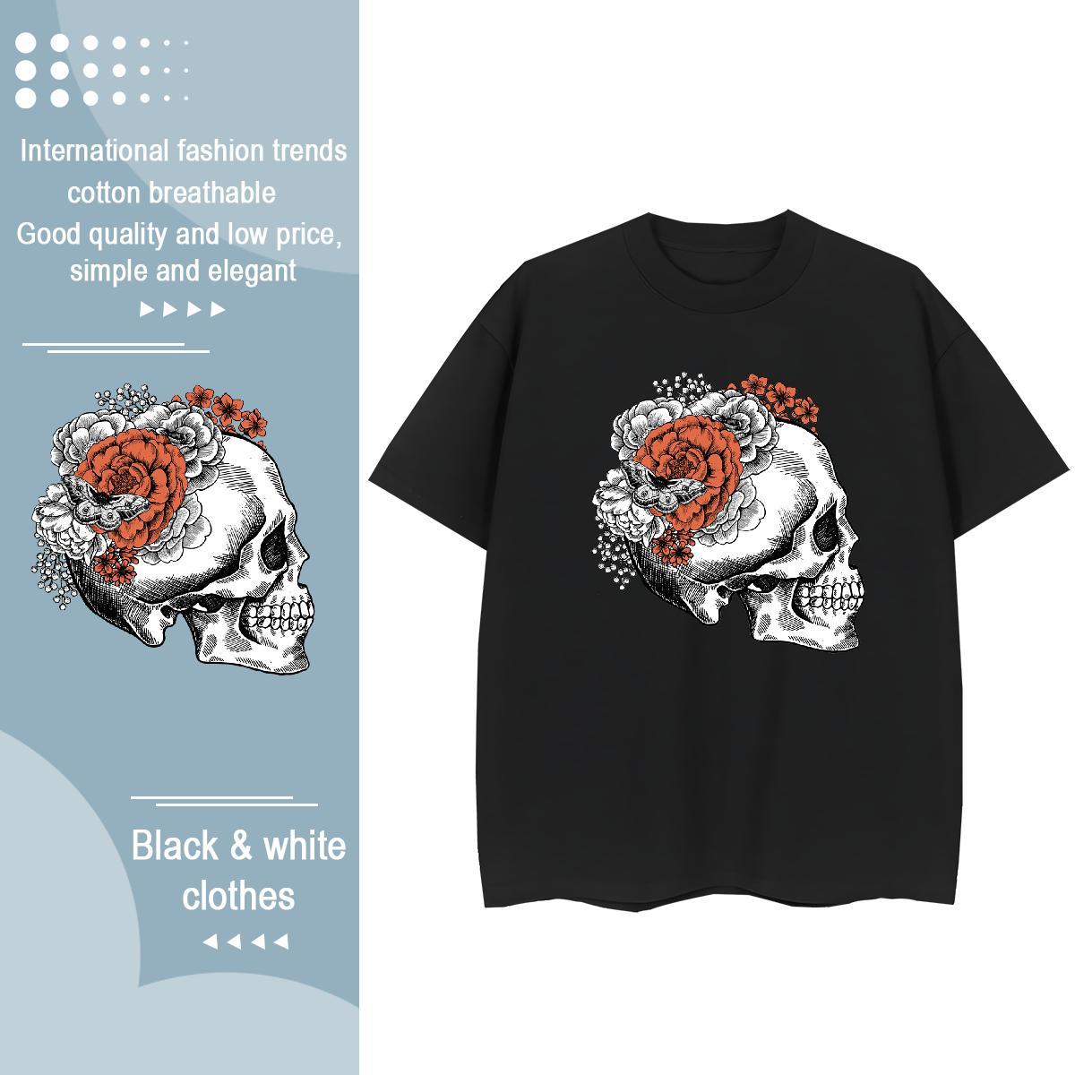 Classic T-Shirts for Women 230g Pure Cotton Crew Neck Breathable High Street Hip Hop flower Women Tees Soft Oversized Tee Shirt
