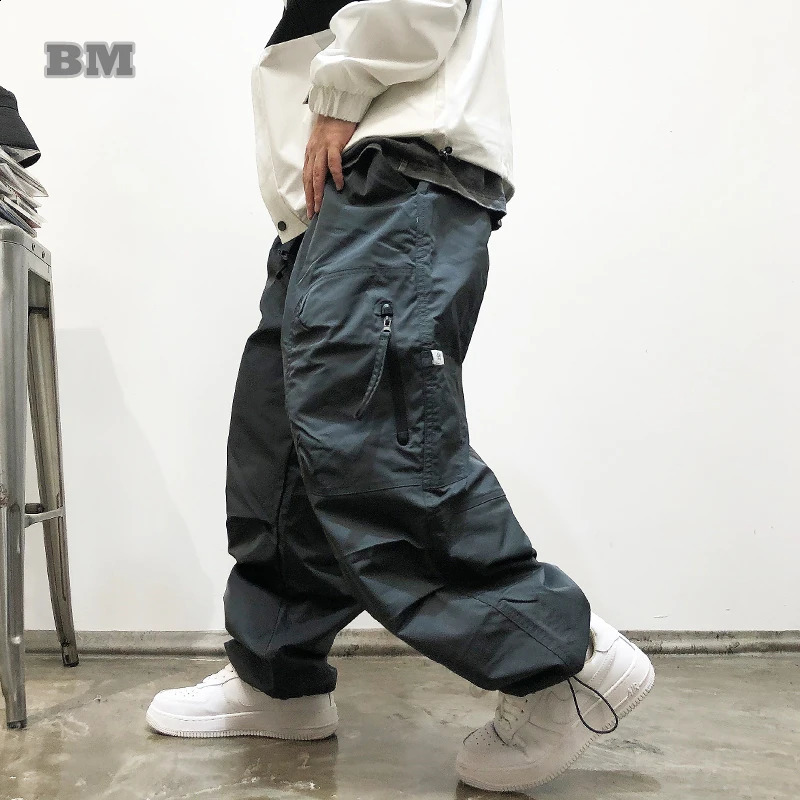 Korean street loose mens cargo pants Harajuku multi pocket casual straight leg hiphop luggage clothing 240821