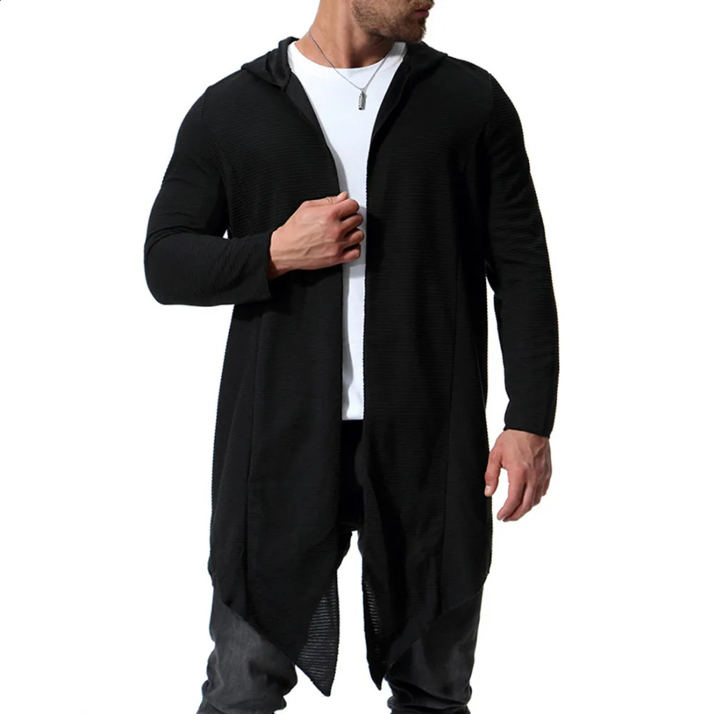 Men autumn long hooded trench coat cloak thin cardigan men nightclub hip hop punk cape gothic style long jacket stage costume 240822